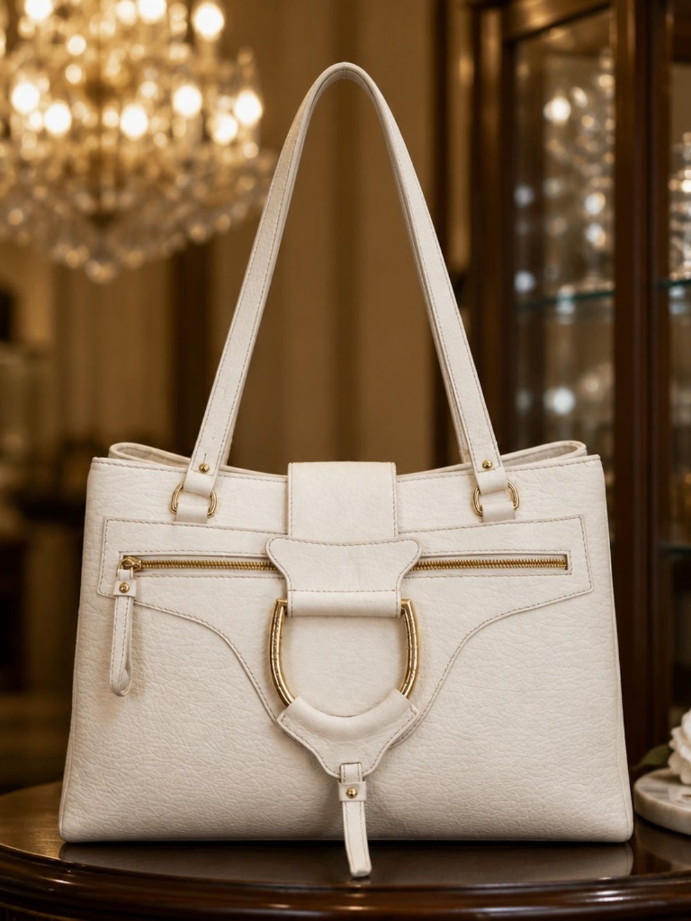 Dolce & Gabbana Cream Shoulder Tote with Gold Hardware